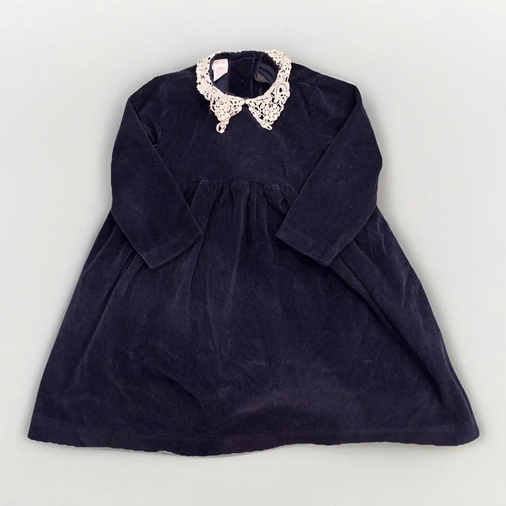 Vintage Lands End Blue Velvet Toddler Dress 4 Christmas Dress‎ Lace Collar